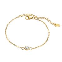 Stainless Steel Jewelry Bracelet, 304 Stainless Steel, with 1.18inch extender chain, Vacuum Ion Plating, different styles for choice & micro pave cubic zirconia & for woman, golden, 6mm, Length:Approx 6.3 Inch, Sold By PC