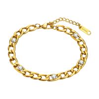Stainless Steel Jewelry Bracelet, 304 Stainless Steel, with 1.97inch extender chain, Vacuum Ion Plating, fashion jewelry & micro pave cubic zirconia & for woman, golden, 6.20mm, Length:Approx 6.3 Inch, Sold By PC