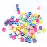 Acrylic Jewelry Beads, Square, DIY, more colors for choice, 7mm, Hole:Approx 3.8mm, Approx 100PCs/Bag, Sold By Bag