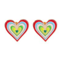Brass Stud Earring, Heart, Vacuum Ion Plating, enamel, more colors for choice, nickel, lead & cadmium free, 17x18mm, Sold By Pair