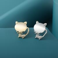 Fashion Brooch Jewelry Brass Cat plated with rhinestone nickel lead & cadmium free Sold By PC