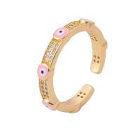 Evil Eye Jewelry Ring Finger, cobre, Mau-olhado, com strass, Mais cores pare escolha, níquel, chumbo e cádmio livre, 4mm, Diametro interno:Aprox 18mm, vendido por PC