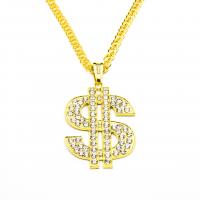 Collar de Aleación de Zinc, unisexo & con diamantes de imitación, dorado, libre de níquel, plomo & cadmio, 65x75mm, longitud 70 cm, Vendido por UD