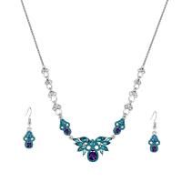 Tibetan Style Jewelry Sets, Stud Earring & necklace, plated, 2 pieces & with rhinestone, blue, nickel, lead & cadmium free, 10x36mm.42x23mm, Length:480 mm, Sold By Set
