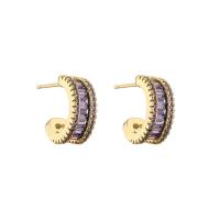 Brass Stud Earring Vacuum Ion Plating micro pave cubic zirconia nickel lead & cadmium free Sold By Pair