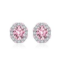 Brass Stud Earring Oval silver color plated micro pave cubic zirconia & for woman Sold By Pair
