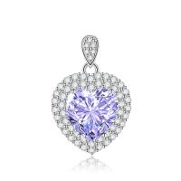 Cubic Zirconia Micro Pave Brass Pendant Cupronickel with Crystal Heart silver color plated DIY & with rhinestone Sold By PC