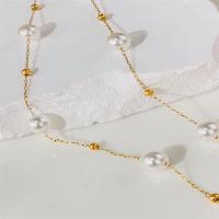 Plastik-Perlenkette, Kunststoff Perlen, mit Titanstahl, mit Verlängerungskettchen von 5cm, Modeschmuck & für Frau, 6x6mm, Länge:ca. 40 cm, verkauft von PC