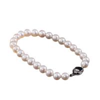 Sötvatten odlade Pearl Bracelet, Freshwater Pearl, med Mässing, handgjord, mode smycken & olika storlek för val & för kvinna, vit, Längd Ca 7.5 inch, Säljs av PC