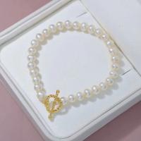 Sötvatten odlade Pearl Bracelet, Freshwater Pearl, med Mässing, mode smycken & för kvinna, vit, 6-7mm, Längd Ca 7.5 inch, Säljs av PC