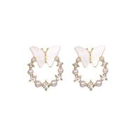 Zinc Alloy Stud Earring with Plastic Pearl gold color plated fashion jewelry & for woman & with rhinestone & hollow nickel lead & cadmium free Sold By Pair