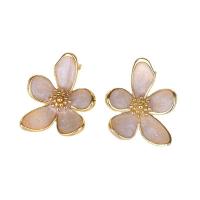 Brass Stud Earring Flower 14K gold plated fashion jewelry & for woman & enamel nickel lead & cadmium free Sold By Pair