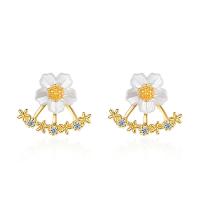Brass Stud Earring Flower fashion jewelry & micro pave cubic zirconia & for woman nickel lead & cadmium free Sold By Pair