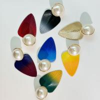Zinklegierung Ohrstecker, mit Kunststoff Perlen, Blatt, goldfarben plattiert, Modeschmuck & für Frau, keine, frei von Nickel, Blei & Kadmium, 85x48mm, verkauft von Paar