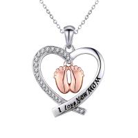 Zinc Alloy Necklace with 1.97inch extender chain Heart plated fashion jewelry & Mother Day Jewelry & micro pave cubic zirconia & for woman two different colored Length 17.71 Inch Sold By PC