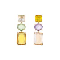 Brass Drop Earring, gold color plated, fashion jewelry & for woman & with glass rhinestone, multi-colored, 42x14mm, Sold By Pair