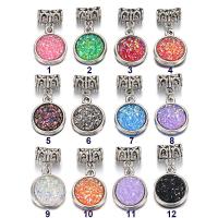 Tibetan Style Flat Round Pendants, with Resin, silver color plated, DIY, more colors for choice, nickel, lead & cadmium free, 12mm, Sold By PC
