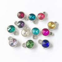 Tibetan Style Flat Round Pendants, with Rhinestone, silver color plated, December Birthstone & DIY, mixed colors, nickel, lead & cadmium free, 10.20x14.10mm, 12PCs/Set, Sold By Set