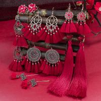 Fashion Fringe Earrings, Tibetan Style, plated, fashion jewelry & different styles for choice & for woman, red, nickel, lead & cadmium free, Sold By Pair