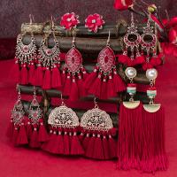 Fashion Fringe Earrings Zinc Alloy plated fashion jewelry & for woman red nickel lead & cadmium free Sold By Pair