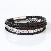 Bracelets cordon PU, cuir PU, avec acier inoxydable 316L, multicouche & pour homme, noire, Longueur 21.5 cm, Vendu par PC