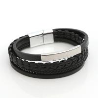 PU Leather Cord Bracelets, with Tibetan Style, multilayer & for man, more colors for choice, Length:21 cm, Sold By PC