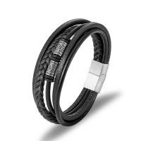 Bracelets cordon PU, Microfibre PU, avec Acier inoxydable 304, multicouche & pour homme, plus de couleurs à choisir, Longueur:21.5 cm, Vendu par PC
