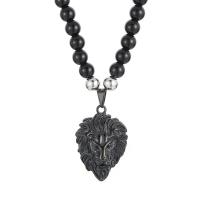 Agate Necklace, Black Agate, with 316L Stainless Steel, Lion, Vacuum Ion Plating, vintage & for man, more colors for choice, 38x26mm, Length:66 cm, Sold By PC