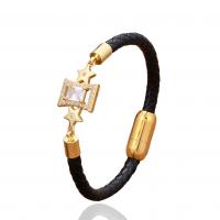 PU Leather Cord Bracelets, with Brass & 304 Stainless Steel, gold color plated, different styles for choice & micro pave cubic zirconia & for woman, more colors for choice, Length:21 cm, Sold By PC
