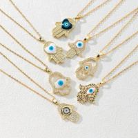 Evil Eye Jewelry Necklace, Brass, with 5cm extender chain, gold color plated, different styles for choice & micro pave cubic zirconia & for woman & enamel & hollow, more colors for choice, nickel, lead & cadmium free, Length:Approx 40 cm, Sold By PC