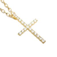 Brass Necklace Cross Vacuum Ion Plating & with rhinestone golden nickel lead & cadmium free Sold By PC