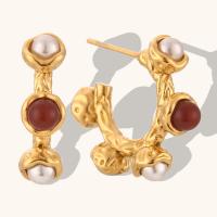 Edelstahl Ohrringe, 304 Edelstahl, mit Kunststoff Perlen, Modeschmuck, goldfarben, 6.20x23.40mm, verkauft von Paar