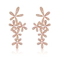 Brass Drop Earring, with Plastic Pearl, Flower, plated, micro pave cubic zirconia & for woman, more colors for choice, 24x53mm, Sold By Pair