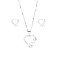 304 Stainless Steel Jewelry Set, Stud Earring & necklace, Heart, 2 pieces & for woman & hollow, Length:Approx 17.7 Inch, Sold By Set