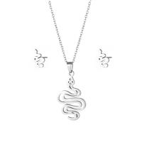 304 Stainless Steel Jewelry Set Stud Earring & necklace Snake 2 pieces & for woman & hollow Length Approx 17.7 Inch Sold By Set