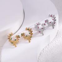 Brass Stud Earring real gold plated fashion jewelry & for woman & with rhinestone nickel lead & cadmium free Sold By Pair
