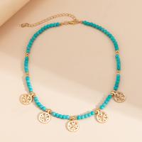 Fashion Turquoise Necklace Zinc Alloy with turquoise & Copper Coated Plastic with 2.7inch extender chain gold color plated fashion jewelry & for woman nickel lead & cadmium free Length Approx 13.7 Inch Sold By PC