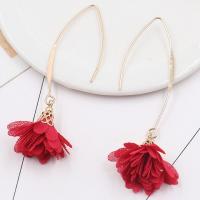 Brass Drop Earring with Cloth Flower fashion jewelry & for woman nickel lead & cadmium free 20*70mm Sold By Pair
