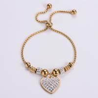 Stainless Steel Jewelry Bracelet, 304 Stainless Steel, Heart, Adjustable & for woman & with rhinestone, golden, Length:Approx 6.69-9.84 Inch, Sold By PC