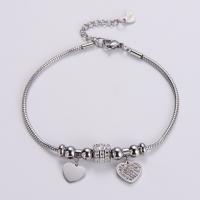 Stainless Steel Jewelry Bracelet 316L Stainless Steel with 1.18inch extender chain Heart fashion jewelry & for woman & with rhinestone 2mm Sold Per Approx 6.89 Inch Strand