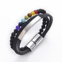Gemstone Bracelets with Magnet & PU Leather & 304 Stainless Steel three layers & for woman 6mm Length Approx 8.5 Inch Sold By PC