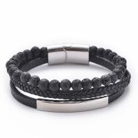 Gemstone Bracelets, with Magnet & PU Leather & 304 Stainless Steel, three layers & different materials for choice & for man, Length:Approx 8.5 Inch, Sold By PC
