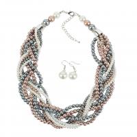 Parures de bijoux, boucle d'oreille & collier, Plastique ABS perle, avec 3.15inch chaînes de rallonge, 2 pièces & bijoux de mode & pour femme, plus de couleurs à choisir, Longueur:Environ 18.9 pouce, Vendu par fixé