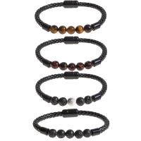 PU Leather Cord Bracelets with Magnet & Gemstone fashion jewelry & for man Length Approx 9.06 Inch Sold By PC