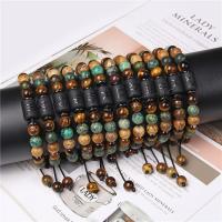Gemstone Bracelets, Tiger Eye, with African Turquoise & Polyester Cord & Picture Jasper, Zodiac symbols jewelry & Unisex & different styles for choice, 8mm,10*13mm, Length:Approx 6.5 Inch, Sold By PC