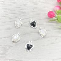 Stainless Steel Heart Pendants, 304 Stainless Steel, with Black Agate & White Shell, fashion jewelry & DIY, 9x9mm, Sold By PC