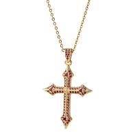 Brass Necklace, with 5cm extender chain, Cross, gold color plated, Adjustable & different styles for choice & micro pave cubic zirconia & for woman, more colors for choice, nickel, lead & cadmium free, Length:Approx 40 cm, Sold By PC