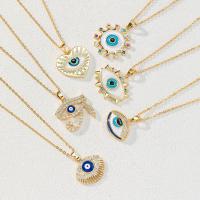 Evil Eye Jewelry Necklace Brass with 5cm extender chain gold color plated Adjustable & micro pave cubic zirconia & for woman & enamel nickel lead & cadmium free Length Approx 40 cm Sold By PC