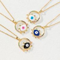 Evil Eye Jewelry Necklace Brass with 5cm extender chain gold color plated Adjustable & micro pave cubic zirconia & for woman & enamel & hollow nickel lead & cadmium free Length Approx 40 cm Sold By PC