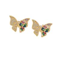 Brass Stud Earring, Butterfly, gold color plated, micro pave cubic zirconia & for woman, more colors for choice, nickel, lead & cadmium free, 16x20mm, Sold By Pair